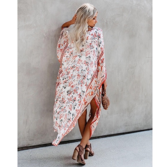 Picnic Date Tangerine & Sage Floral Kimono Top - Picture 5 of 15